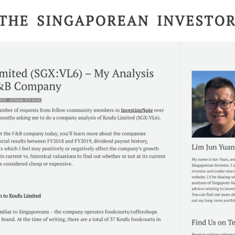 Koufu Limited (SGX:VL6) – My Analysis of the F&B Company