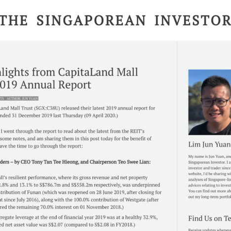 Key Highlights from CapitaLand Mall Trust’s 2019 Annual Report