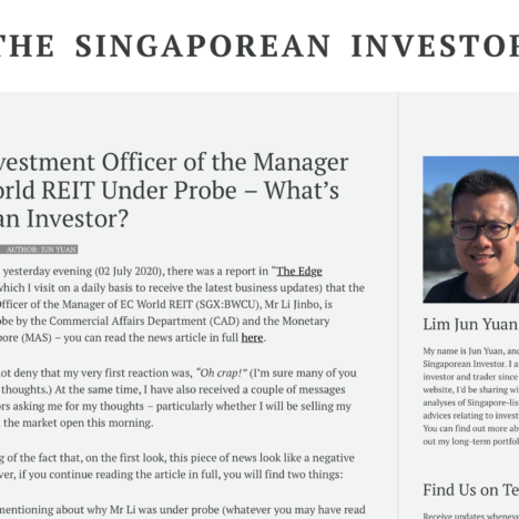 Chief Investment Officer of the Manager of EC World REIT Under Probe - What's Next for Me as an Investor?