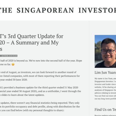 SPH REIT’s 3rd Quarter Update for FY2019/20 – A Summary and My Thoughts