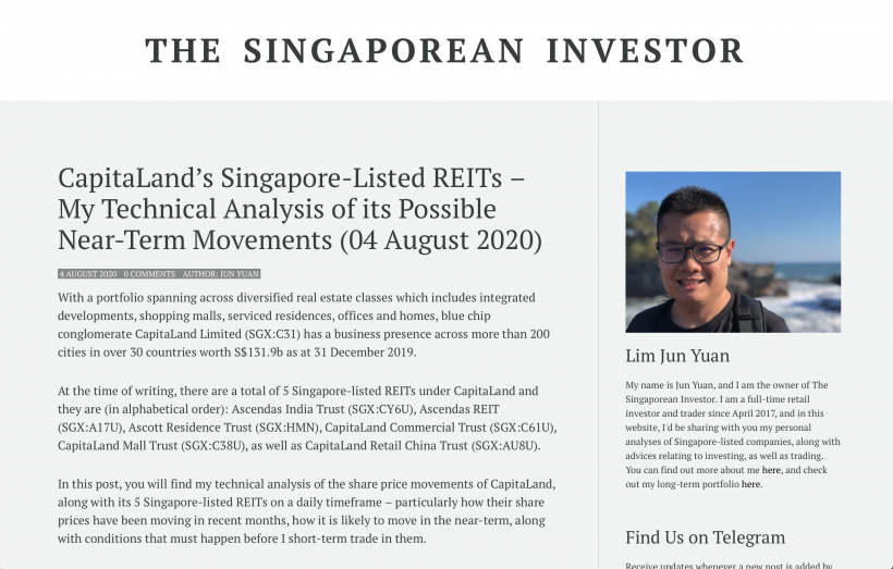 Capitaland S Singapore Listed Reits My Technical Analysis Of Its Possible Near Term Movements 04 August 2020 The Singaporean Investor