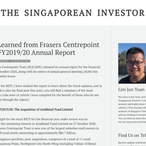 What I Learned from Frasers Centrepoint Trust’s FY2019/20 Annual Report