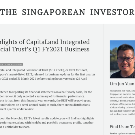 Key Highlights of CapitaLand Integrated Commercial Trust's Q1 FY2021 Business Update