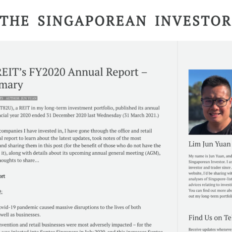 Suntec REIT’s FY2020 Annual Report – My Summary
