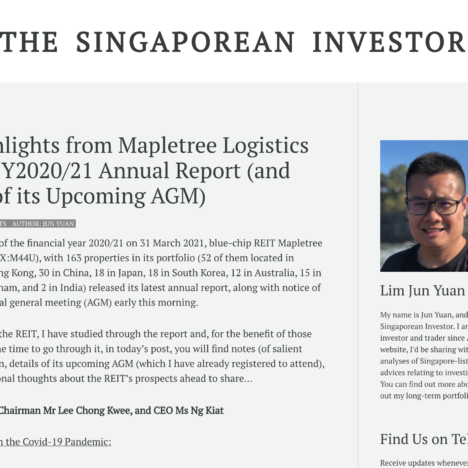 Key Highlights from Mapletree Logistics Trust's FY2020/21 Annual Report (and Details of its Upcoming AGM)