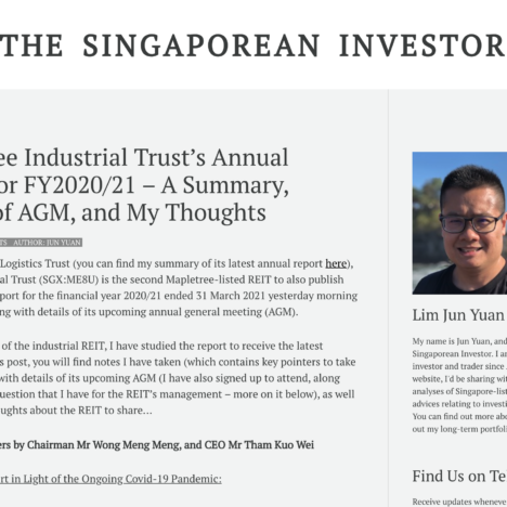 Mapletree Industrial Trust’s Annual Report for FY2020/21 – A Summary, Details of AGM, and My Thoughts