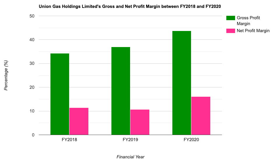 Union Gas Holdings Limited's Gross and Net Profit Margin between FY2018 and FY2020