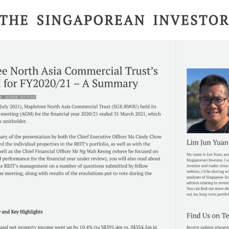 Mapletree North Asia Commercial Trust’s 8th AGM for FY2020/21 – A Summary