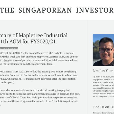 My Summary of Mapletree Industrial Trust’s 11th AGM for FY2020/21