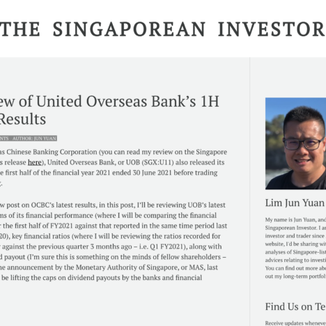 My Review of United Overseas Bank’s 1H FY2021 Results