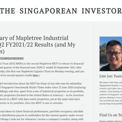 A Summary of Mapletree Industrial Trust’s Q2 FY2021/22 Results (and My Thoughts)