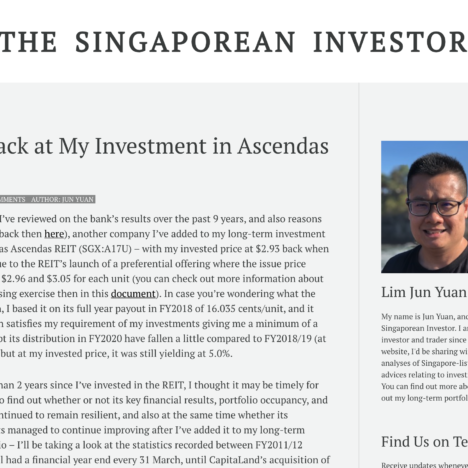 A Lookback at My Investment in Ascendas REIT