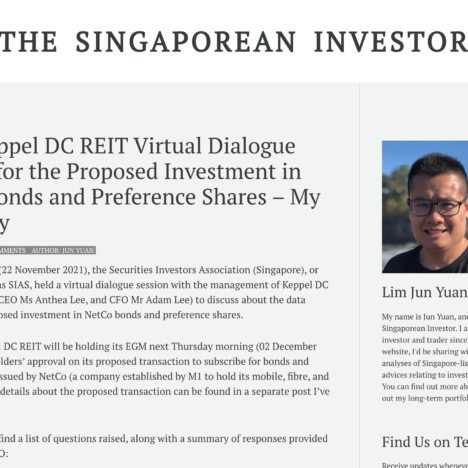 SIAS-Keppel DC REIT Virtual Dialogue Session for the Proposed Investment in NetCo Bonds and Preference Shares – My Summary