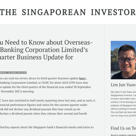 What You Need to Know about Overseas-Chinese Banking Corporation Limited's Third Quarter Business Update for FY2021