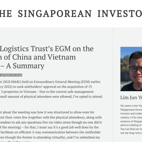 Mapletree Logistics Trust’s EGM on the Acquisition of China and Vietnam Properties – A Summary