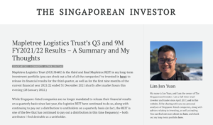 Mapletree Logistics Trust's Q3 and 9M FY2021/22 Results - A Summary and My Thoughts