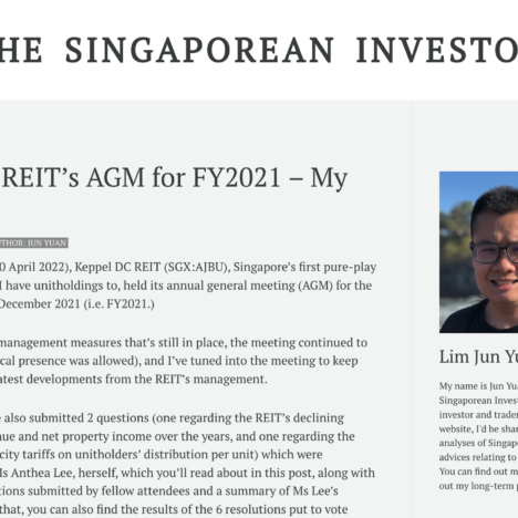 Keppel DC REIT’s AGM for FY2021 – My Summary