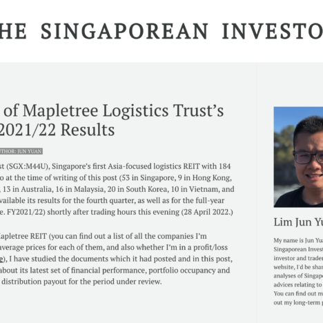 My Review of Mapletree Logistics Trust’s Q4 and FY2021/22 Results