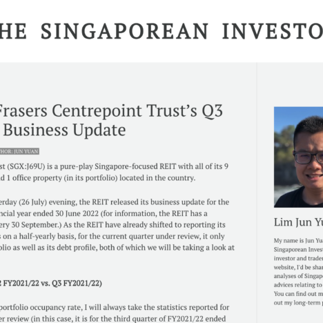 A Look at Frasers Centrepoint Trust’s Q3 FY2021/22 Business Update
