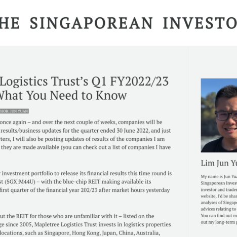 Mapletree Logistics Trust’s Q1 FY2022/23 Results – What You Need to Know