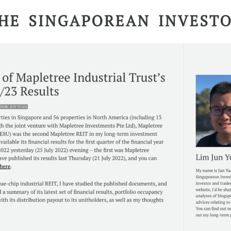 My Review of Mapletree Industrial Trust’s Q1 FY2022/23 Results