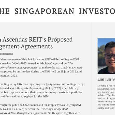 Updates on Ascendas REIT’s Proposed New Management Agreements