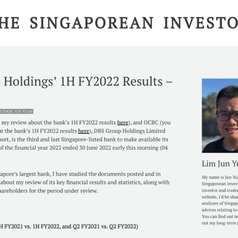 DBS Group Holdings’ 1H FY2022 Results – My Review
