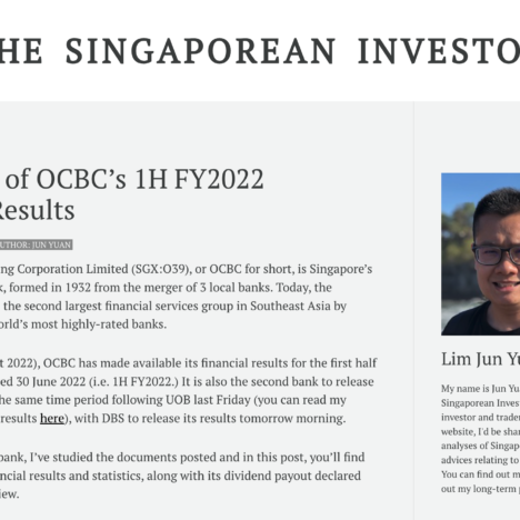 My Review of OCBC’s 1H FY2022 Financial Results