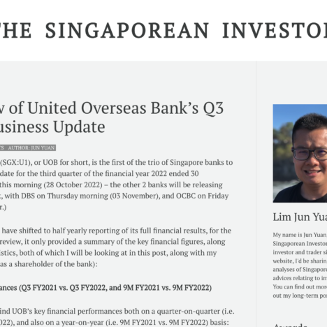My Review of United Overseas Bank’s Q3 FY2022 Business Update