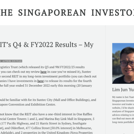 Suntec REIT’s Q4 & FY2022 Results – My Review