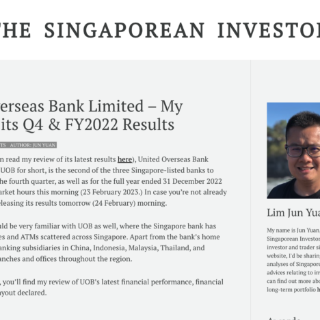 United Overseas Bank Limited – My Review of its Q4 & FY2022 Results