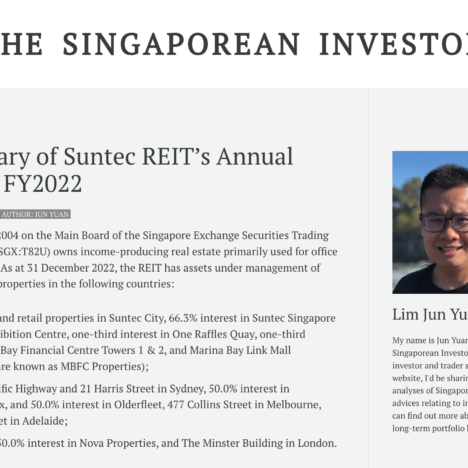 My Summary of Suntec REIT’s Annual Report for FY2022