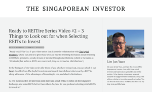 Ready to REITire Series Video #2 - 3 Things to Look out for when Selecting REITs to Invest