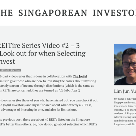Ready to REITire Series Video #2 – 3 Things to Look out for when Selecting REITs to Invest