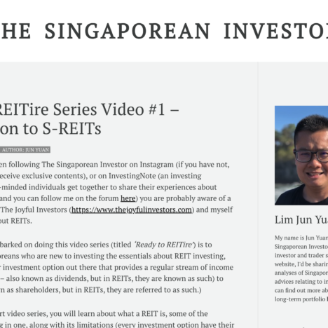 Ready to REITire Series Video #1 – Introduction to S-REITs