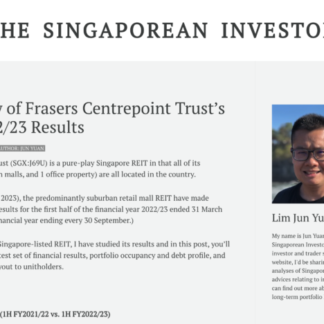 My Review of Frasers Centrepoint Trust’s 1H FY2022/23 Results
