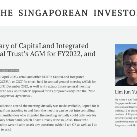 My Summary of CapitaLand Integrated Commercial Trust’s AGM for FY2022, and EGM