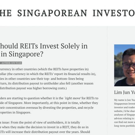 Opinion: Should REITs Invest Solely in Properties in Singapore?