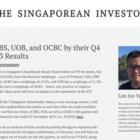 Ranking DBS, UOB, and OCBC by their Q4 and FY2023 Results