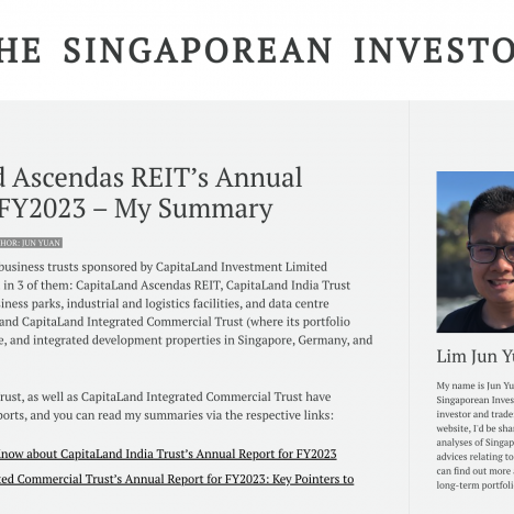 CapitaLand Ascendas REIT’s Annual Report for FY2023 – My Summary