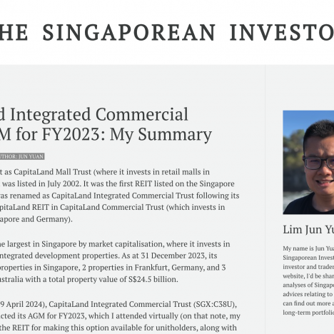 CapitaLand Integrated Commercial Trust’s AGM for FY2023: My Summary