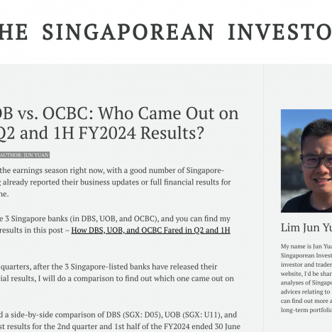 DBS vs. UOB vs. OCBC: Who Came Out on Top in its Q2 and 1H FY2024 Results?